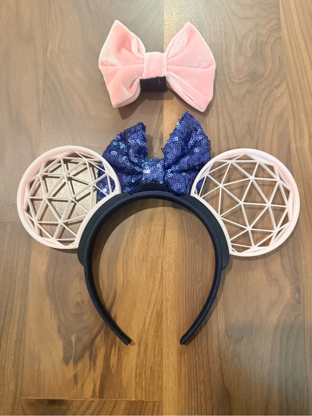 Mouse Ear Headband 3D printed with Pink and blue Bow Accent